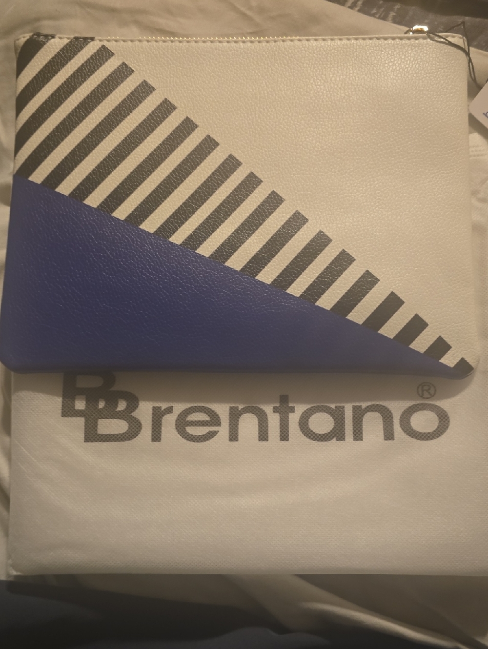 NWT Brentano Striped Colorblock Zip Pouch in White & Blue